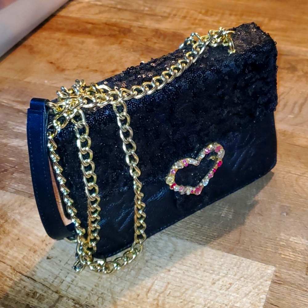 Betsey Johnson Black quilted and sequence purse